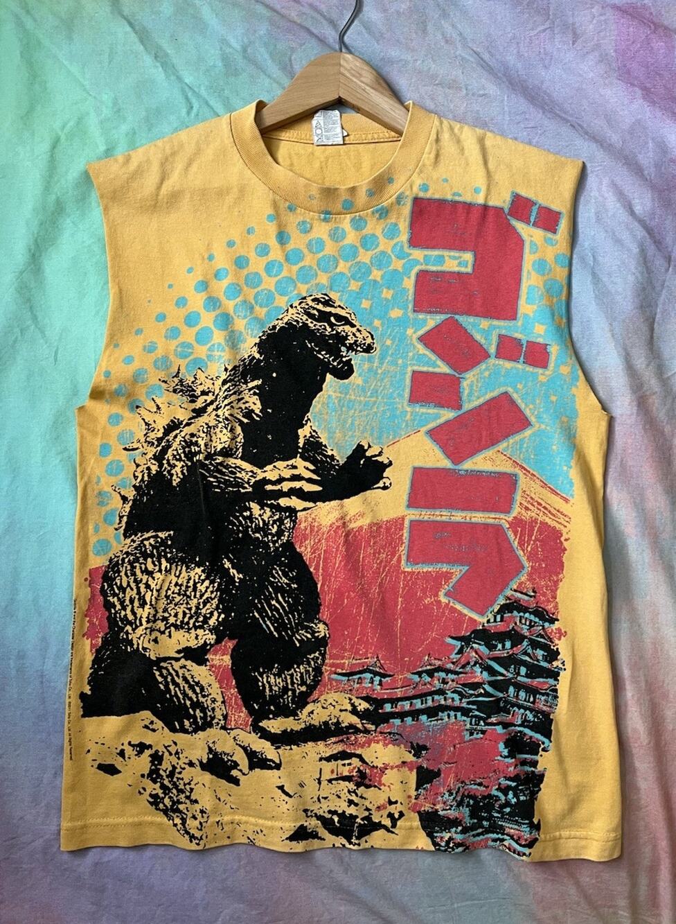 Vintage Y2K GODZILLA allover Print AOP t Shirt Anime Japan Emo Indie Sleaze Sz M